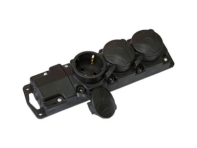 Розетка 3-ая переносная (с/з, 16А, 250В, з/ш, брызг. защ.) черная, Bylectrica Р16-766