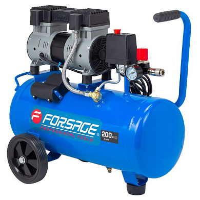 Компрессор поршневой с прямым приводом, 2 цилиндра, безмасляный, ресивер 24 л, 1.1 кВт, 8 бар, 200 л/м, 230В Forsage F-BM20/24 UPH