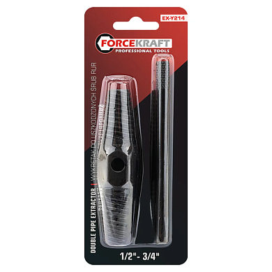 Экстрактор двухсторонний для извлечения сломанной резьбы из труб 1/2''-3/4'' в комплекте с воротком ForceKraft FK-EX-Y214