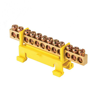 Шина "0" PE (6х9мм) 12 отверстий латунь желтый изолятор тип "Стойка" на DIN-рейку EKF PROxima sn0-63-12-sy