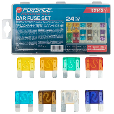 Набор автомобильных флажковых плавких предохранителей от 20А до 100А 24 пр Forsage F-FS-20(83140)