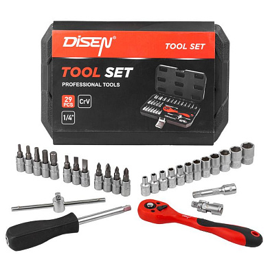 Набор инструментов 29 пр, 1/4'', 6-гр, 4-13 мм DISEN DS-2292-5 (1029)