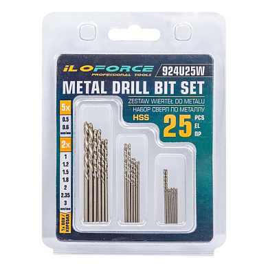 Набор сверл по металлу 25 пр, 0,5-3 мм ILOforce IF-924U25W