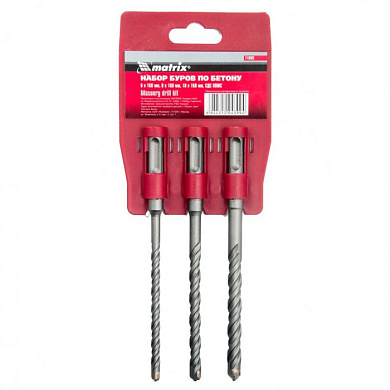 Набор буров по бетону, 6х160, 8х160, 10х160 мм, 3 шт, на подвесной карте, SDS Plus Matrix 71099