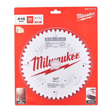 Диск пильный по дереву D216х30х2,4 мм 48Z для торцовочной пилы Milwaukee 4932471316