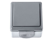 Выключатель 1 клав., открытый, 10А, струезащ., серый, Пралеска Аква, IP55 пылеструезащищенный, Bylectrica А110-2131(03)