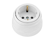 Розетка 1-ая (открытая, с/з) белая, Ретро, (без монтажной панели) Bylectrica РА16-0202