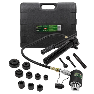 Пробойник гидравлический с насосом 11 т, Ø22, 27.5, 34, 43, 49, 60 мм, сталь нерж 1.6мм, медь/алюм 3.2 мм, ход штока 20 мм RockForce RF-71002D