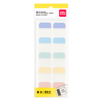 Закладки пластиковые "Deli", 28x25 мм, 80 штук, ассорти