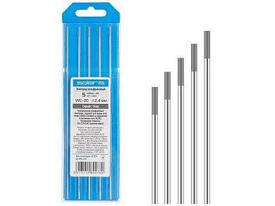 Электрод вольфрамовый серый WC-20, Ф 2,4 мм, набор 5 шт Solaris WM-4518