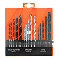 Набор сверл по бетону, металлу, дереву 4-5-6-8-10 мм, 15 шт, пластиковый бокс, цилиндрический хвостовик Sparta 725085
