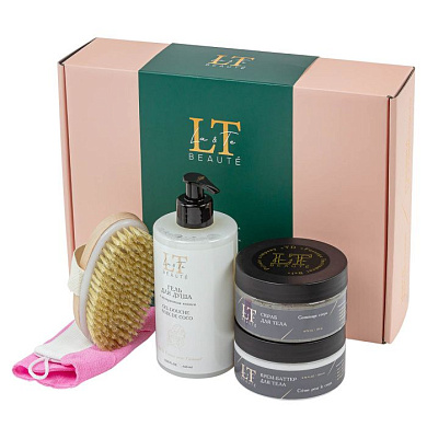 Набор, Гель для душа, крем-баттер для тела, скраб для тела+щетка для сухого массажа, подарок La and Te beaute LT-6R