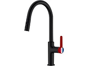 Смеситель для кухни Lt D35, серия Rose черный + красный, вытягивающийся двухрежимный J-излив A-five A5-1025