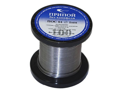 Припой ПОС 61 проволока, катушка ф1 мм, 100 гр, без канифоли, Векта 30110