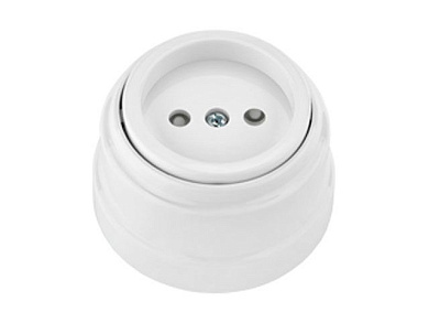 Розетка 1-ая (открытая, б/з, з/ш) белая, Ретро, (без монтажной панели) Bylectrica РА16-0205