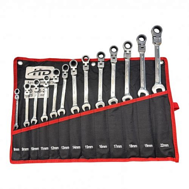 Набор комбинированных шарнирных ключей с трещоткой 8-22 мм CrV 13 пр H-D HD-169730