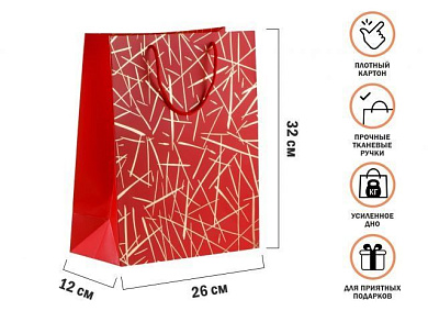 Пакет подарочный с ручками, 32х26х12 см., красный, серия Emma, PERFECTO LINEA 47-322603