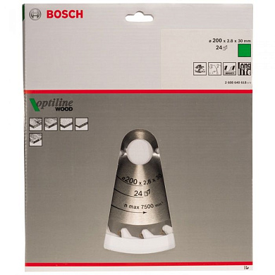 Пильный диск Optiline Wood 200х30 мм Z24 BOSCH 2608640618