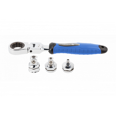 Трещотка со сменными насадками, 1/4", 3/8", 1/2" 72 зубца, шарнирная, CrV Hoegert HT1R395