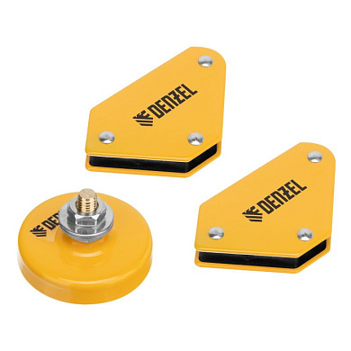 Набор из 2 магнитных сварочных фиксаторов и магнитной клеммы ''масса'' Denzel 97557