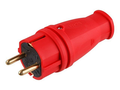 Вилка, с/з, 16А, 250В, каучук, красная, В16-001, Юпитер JP7602-04