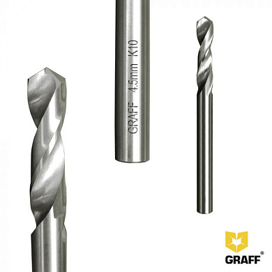 Сверло по металлу цельнотвердосплавное (монолитное) 4,5 мм K10 GRAFF 844558