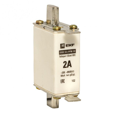 Плавкая вставка ППН-33 100/ 2А габарит 00С EKF fus-33/100/2