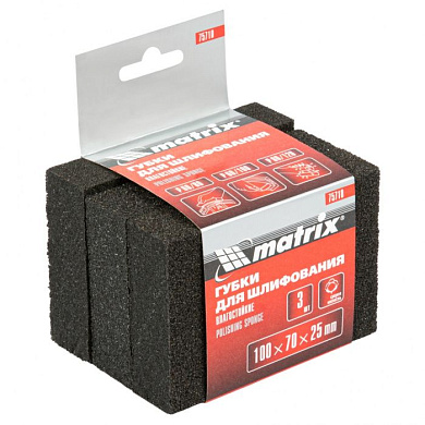 Губки для шлифования, 100х70х25 мм, средняя жестк, 3 шт, P 60/80, P 60/100, P 80/120 Matrix 75710