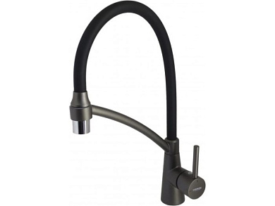 Смеситель для кухни с гибким изливом, латунь, черный излив, графит + черный Ledeme L4399U-2