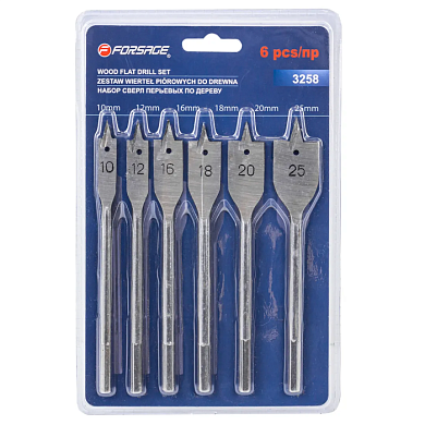 Набор сверл перьевых по дереву 6 пр 10, 12, 16, 18, 20, 25 мм Forsage F-3258