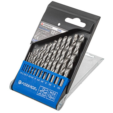 Набор сверл по металлу HSS, 13 пр., 1.5, 2, 2.5, 3, 3.2, 3.5, 4, 4.5, 4.8, 5, 5.5, 6, 6.5 мм Forsage F-DBS13