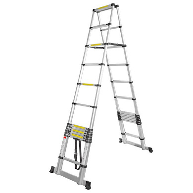 Лестница телескопическая двухсекционная 0.9-3.8+3.8 м, 12+12 ступенек, нагрузка 150 кг, ForceKraft FK-BL-TA380