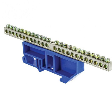 Шина "0" N (6x9мм) 24 отв, цинк синий изолятор на DIN-рейку EKF PROxima sn1-63-24-d