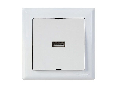 Розетка 1-ая USB, скрытая, горизонт., белая, DARIA, USB-зарядка, 5V-2.1A, Mutlusan 21204480101