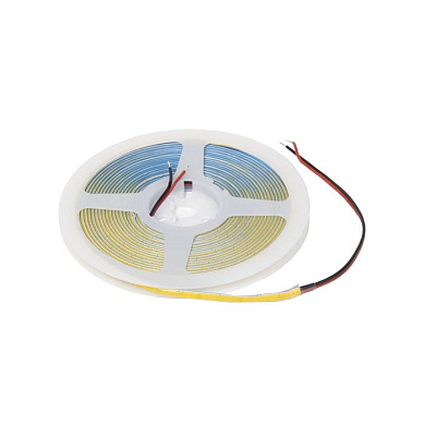Лента светодиодная COB 12W/m, 24V, 5мм, 400 д/м, IP20, холодный белый, 6000K, CRI>90, 1100 Lm, узкая, 5м, AKS 115322