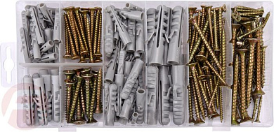 Набор шурупов с набором пластмассовых дюбелей 206 пр. Vorel 24113