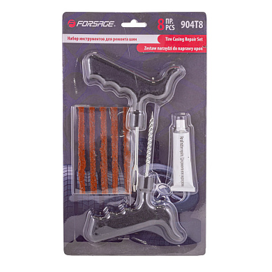 Набор инструментов для ремонта шин 8 пр., шило, протяжка, шнуры 5 шт, клей Forsage F-904T8