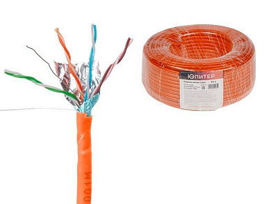 Кабель витая пара F/UTP Cat5E 4х2х24AWG, 0.51 мм, 50 м, CCA, внутр., ПВХ Юпитер JP3012-50