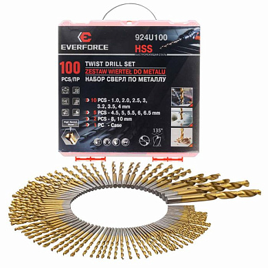 Набор сверл по металлу, 100 пр. EVERFORCE EF-924U100