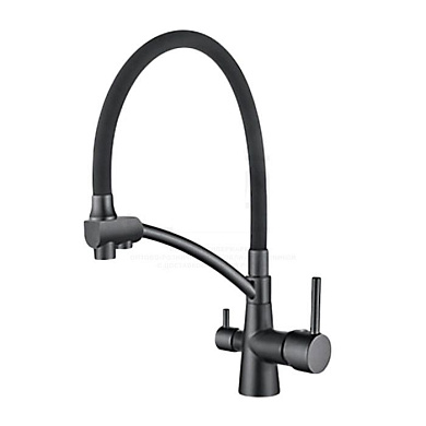 Смеситель для кухни с подключением к фильтру с гибким изливом, латунь, графит Ledeme L4855U-12