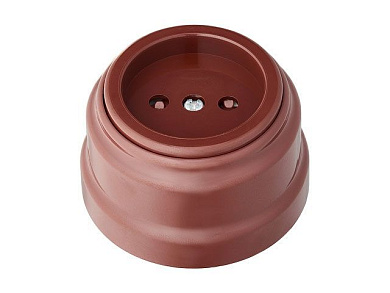 Розетка 1-ая (открытая, б/з, з/ш) коричневая, Ретро, (без монтажной панели) Bylectrica РА16-0205кор