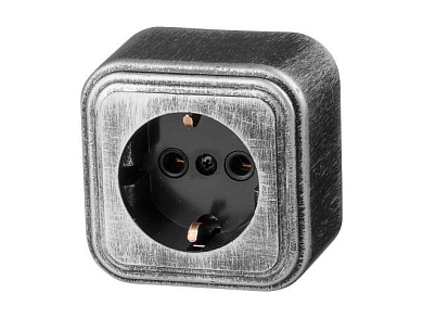 Розетка 1-ая, открытая, с/з серебро, RA 16-133-ЧС Юпитер JP7431-03