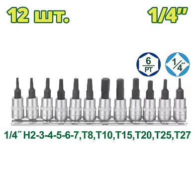 Набор головок-бит Torx, HEX 1/4" 12 пр DYLLU DTST2414