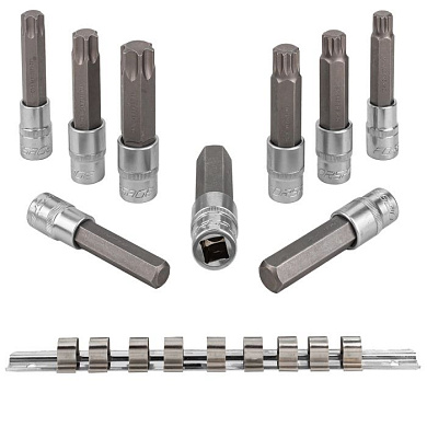 Набор головок-бит Spline, Torx, HEX 1/2'' 9 пр. Forsage F-40919L