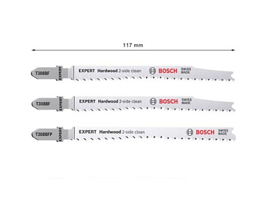 Набор пилок для лобзика по дереву Expert 'Hardwood 2-side clean" 3 шт Bosch 2608900549