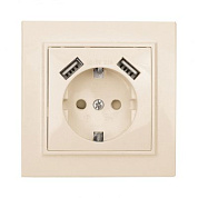 Минск Розетка 1-местная СП с/з 16А бежевая с защ, штор, с 2 USB 2,1А EKF ERR16-028-200-2USB