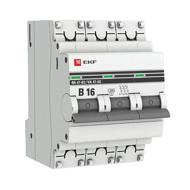 Автоматический выключатель 3P 16А (В) 4,5kA ВА 47-63 EKF PROxima mcb4763-3-16B-pro