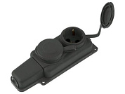 Розетка 2-ая переносная, с/з, 16А, 250В, брызг. защ., каучук, черная, РП16-232, Юпитер JP7601-02