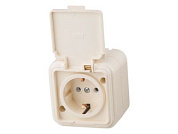 Розетка 1-ая, открытая, с/з, брызг. защ., бежевая, Стандарт, RA 16-211 БЖ, Юпитер JP7430-05