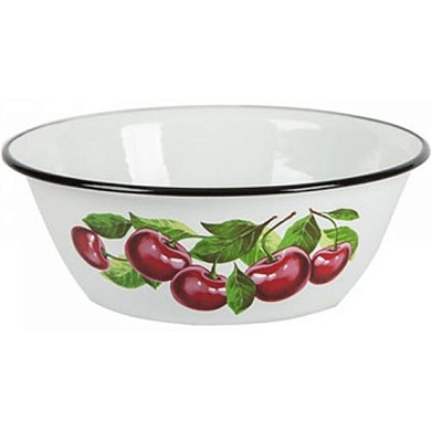 Миска эмалированная 2 л, белая "Вишневый сад" Керченский металлургический завод 40304-102/5БлВШ